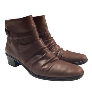 Rieker Ankle Boots Womens 10 Brown Kendra Slouchy Leather Zip Warm Lined Button
